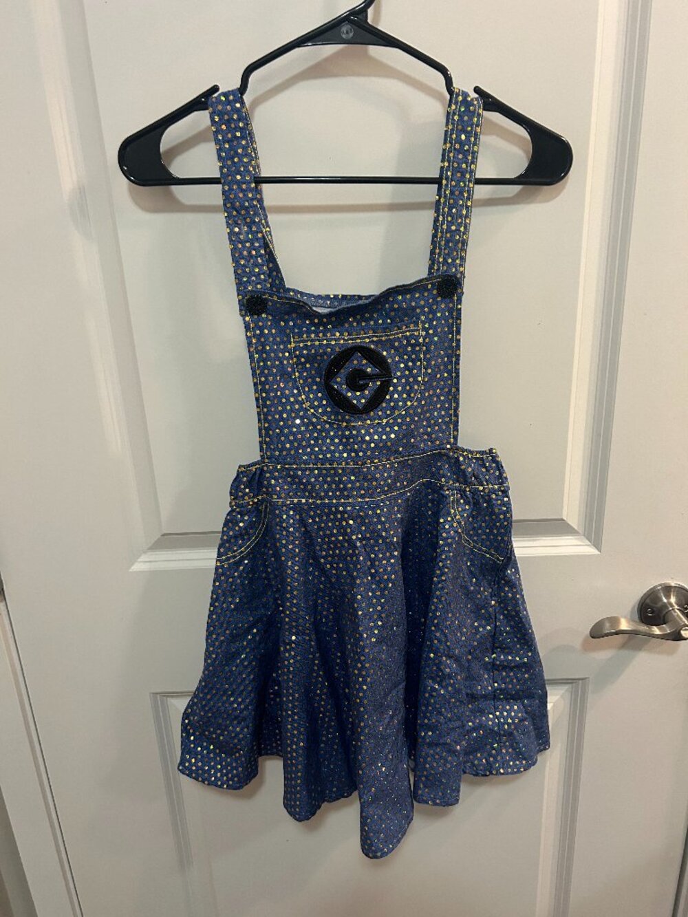 Universal Studios Minions Girls Jumper Dress Blue Gold Polka Dot Size XS Costume